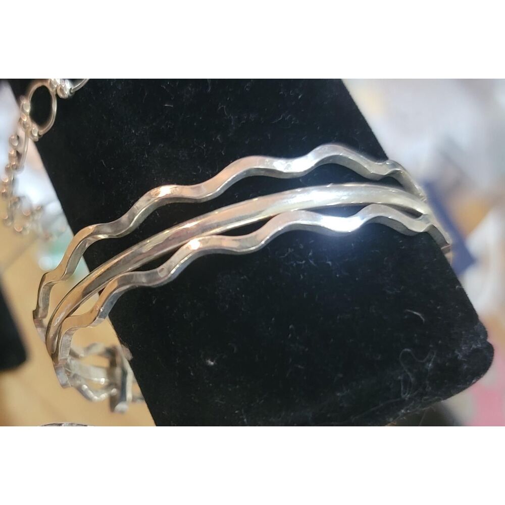 Vintage Taxco Mexico Sterling Silver  3-piece Bangle Bracelet, signed TA-141.